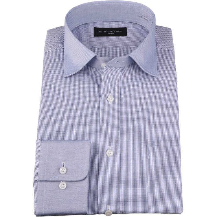 ジョンピアースブラック 【JOHN PEARSE Black】【形態安定】クレリックワイドカラードレスワイシャツ/襟袖口：ブルー+ブルー×チェック 青淡色