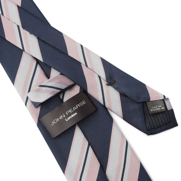ジョンピアース 【JOHN PEARSE Black】シルクブレンドストライプネクタイ 7.5cm幅/ネイビー×ピンク その他