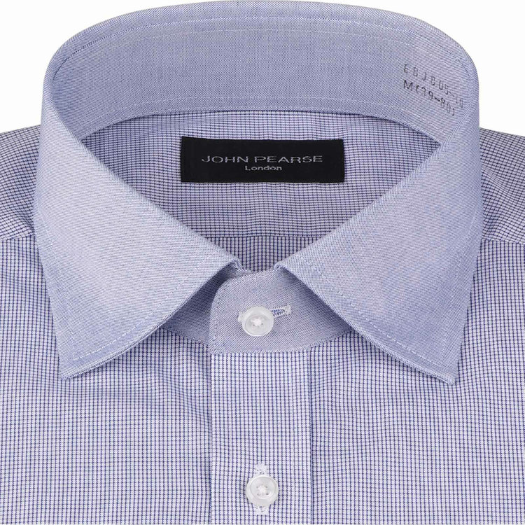 ジョンピアースブラック 【JOHN PEARSE Black】【形態安定】クレリックワイドカラードレスワイシャツ/襟袖口：ブルー+ブルー×チェック 青淡色