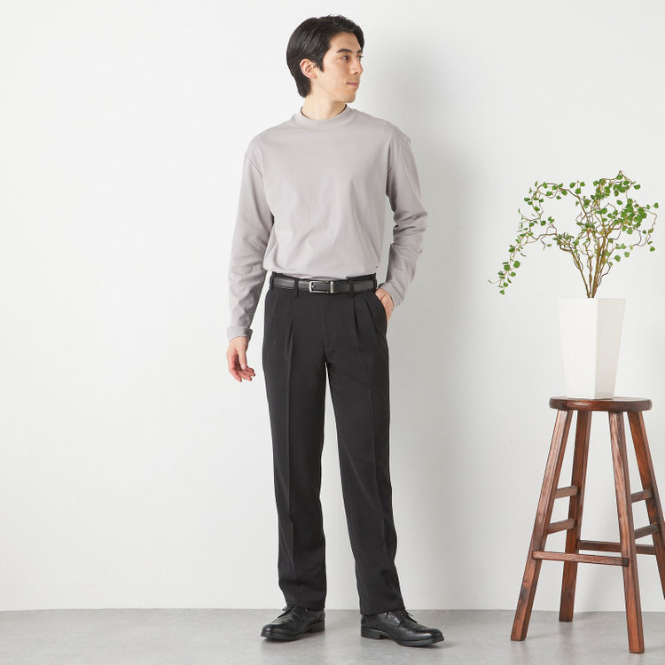 ソノタ（KONAKA用） 【通年】ツータックパンツ / ブラック×無地 / ウォッシャブル / ウエストストレッチ / ※裾直し必要 黒
