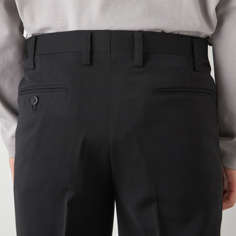 ソノタ（KONAKA用） 【通年】ツータックパンツ / ブラック×無地 / ウォッシャブル / ウエストストレッチ / ※裾直し必要 黒