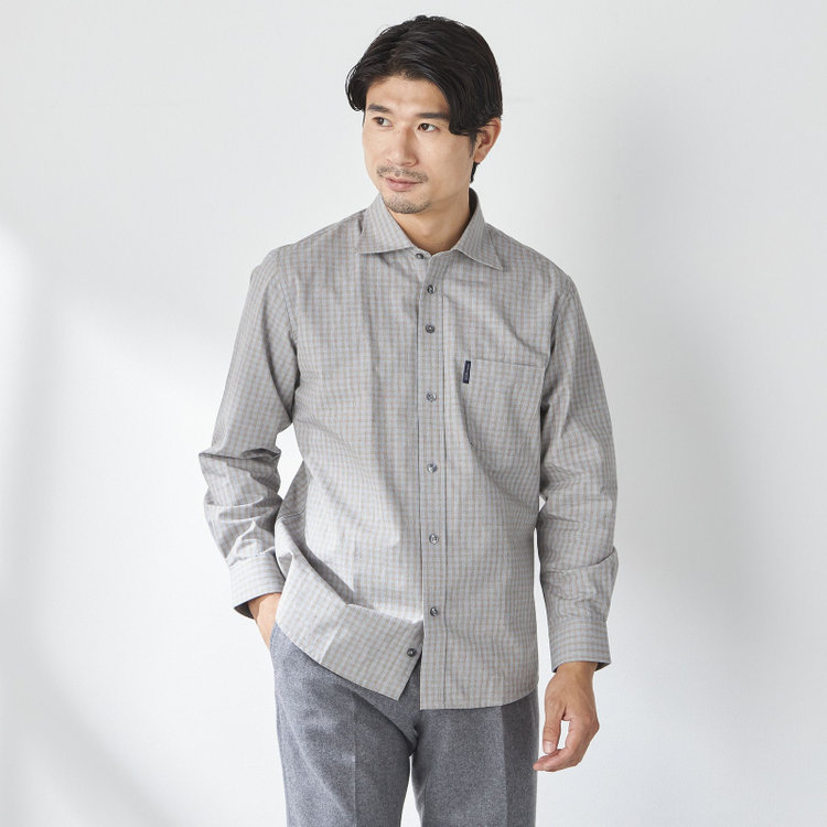 スタンリーブラッカ 【stanley blacker new york】【長袖】チェックシャツ/グレー 青淡色