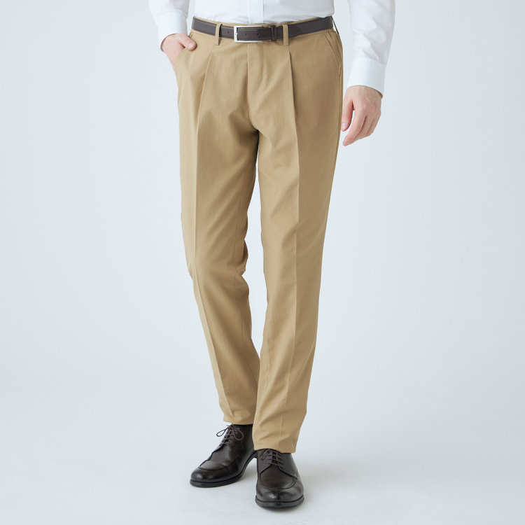 スタンリーブラッカ 【stanley blacker new york】【春夏】1タックストレッチパンツ/ベージュ/ウエストシャーリング仕様/※裾上げ必要 茶淡色