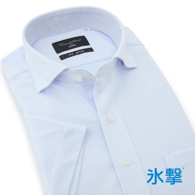 ドナートヴィンチウォモ 【氷撃：酷暑対策シャツ】【半袖】【Donato Vinci Italy Uomo】【STYLISH】【ノーアイロン】ワイドカラードレスワイシャツ/サックス×ドビー/襟裏別布/ULTRA MOVE/ニット素材 青中間