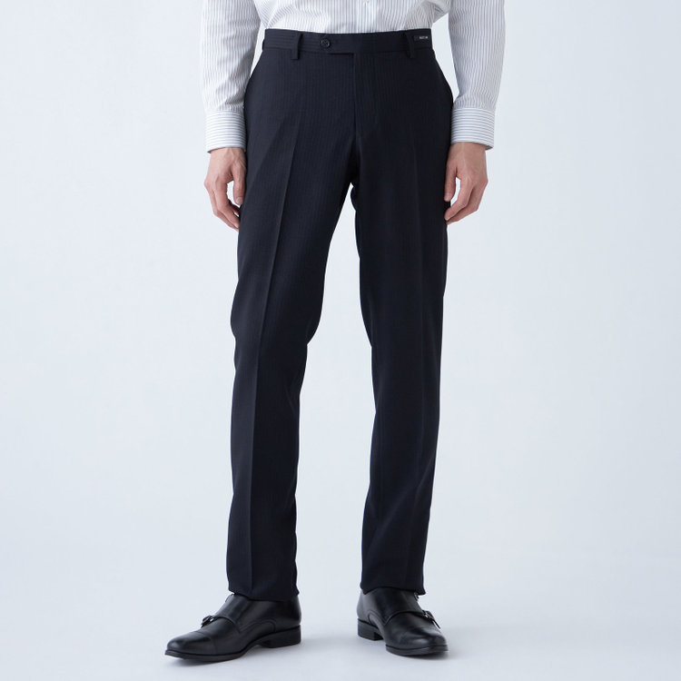 ジョンピアース 【JOHN PEARSE Black SELECT LINE】【秋冬】機能性ポリエステル 0タックパンツ/ブラック×シャドーストライプ/ULTRA MOVE/※裾上げ必要 黒