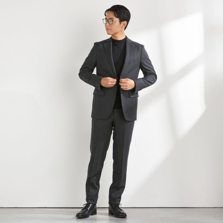 ＪＰ コンフォート 【THE 神 SUIT】【JOHN PEARSE comfort】【秋冬】2釦シングルスーツ ショートタック/ダークグレー/ウエストムーブ/REDA ACTIVE/NEW ZEALAND MERINO/SHOWER CLEAN/※裾上げ必要 グレー淡色