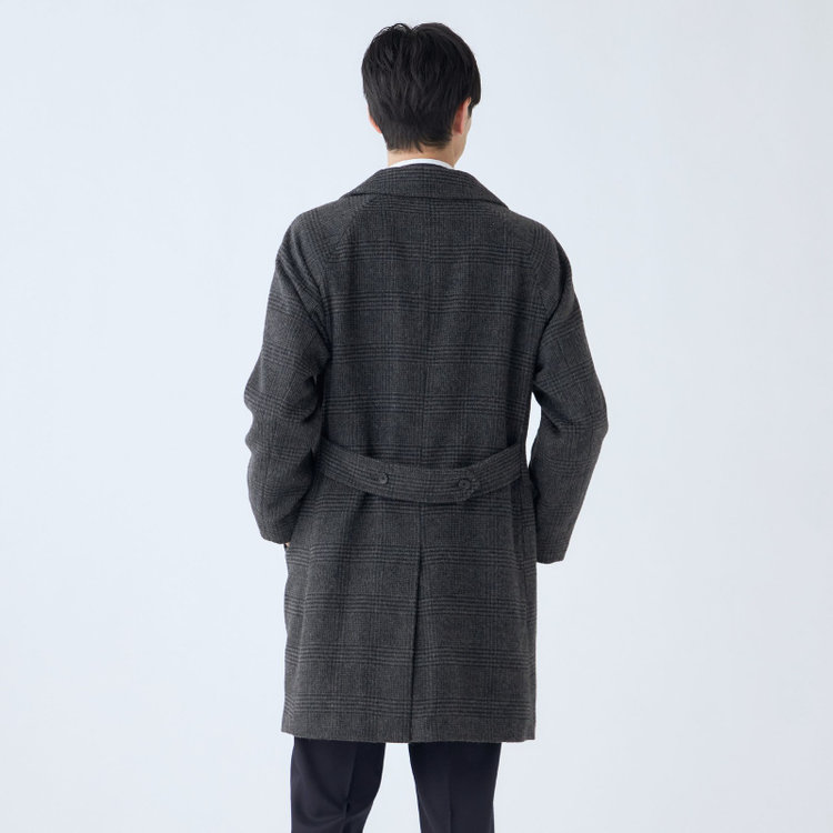 ソノタ（KONAKA用） 【KANSAIMAN collection】ウールブレンド シングルラグランバックベルトコート/グレー×チェック/RE:NEWOOL グレー中間