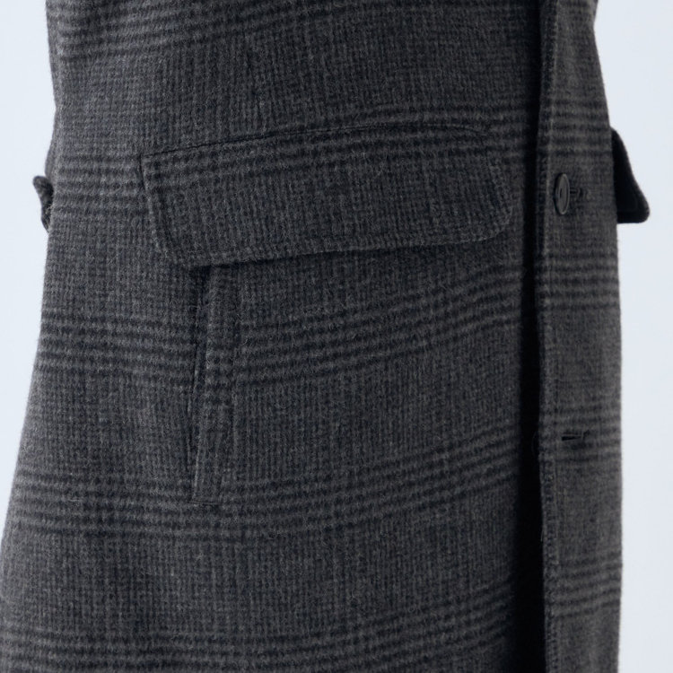 ソノタ（KONAKA用） 【KANSAIMAN collection】ウールブレンド シングルラグランバックベルトコート/グレー×チェック/RE:NEWOOL グレー中間