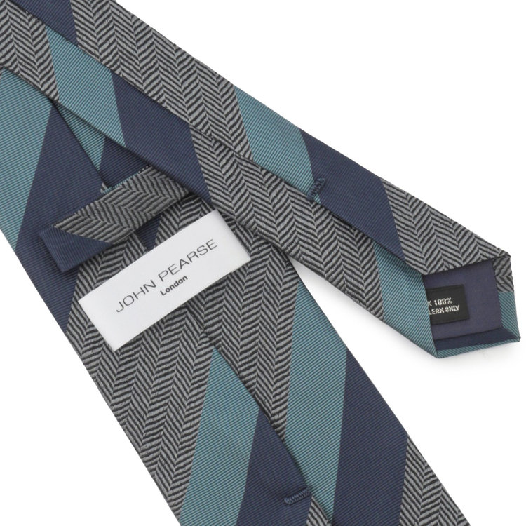 ジョンピアース 【JOHN PEARSE White】シルクストライプ柄ネクタイ/8.0㎝幅/グレー その他