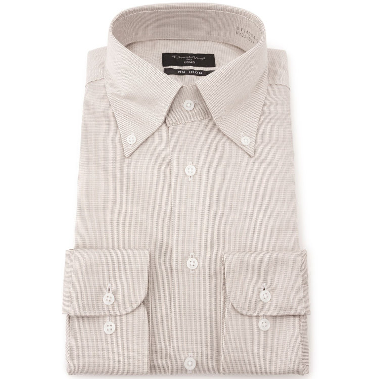 ドナートヴィンチウォモ 【Donato Vinci Italy Uomo】【スタイリッシュ】ボタンダウンワイシャツ/ブラウン×ドビー/「ULTRA MOVE COTTON」ノーアイロン・ストレッチ・コットン100% 茶中間