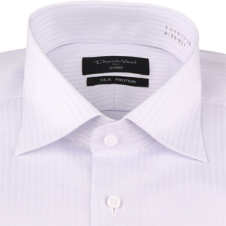 ドナートヴィンチウォモ 【Donato Vinci Italy Uomo】【綿100％】ワイドカラードレスワイシャツ/グレー×ドビーストライプ/SILK PROTEIN グレー系(灰)