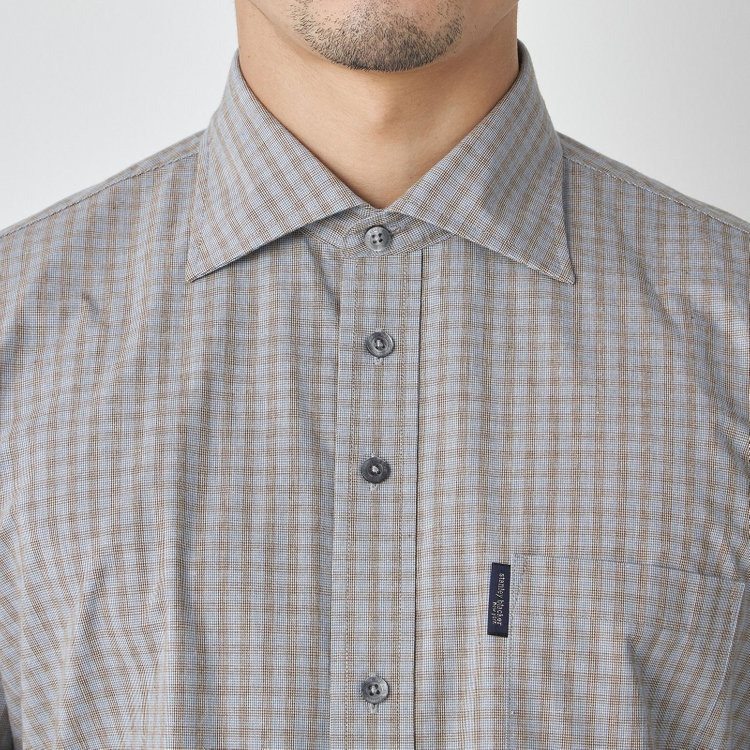 スタンリーブラッカ 【stanley blacker new york】【長袖】チェックシャツ/グレー 青淡色