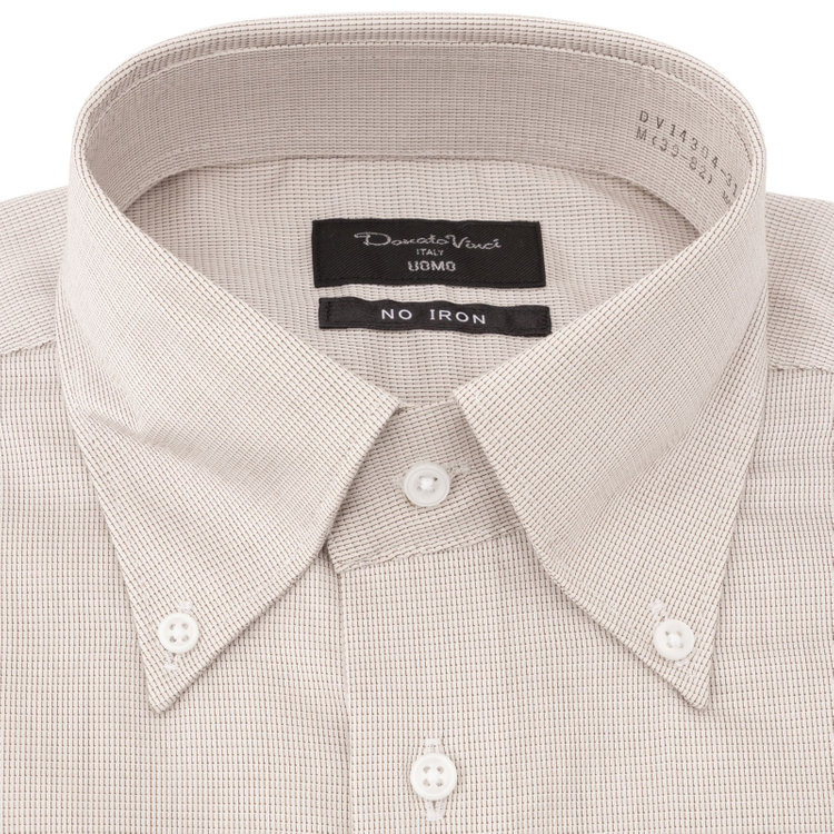ドナートヴィンチウォモ 【Donato Vinci Italy Uomo】【スタイリッシュ】ボタンダウンワイシャツ/ブラウン×ドビー/「ULTRA MOVE COTTON」ノーアイロン・ストレッチ・コットン100% 茶中間
