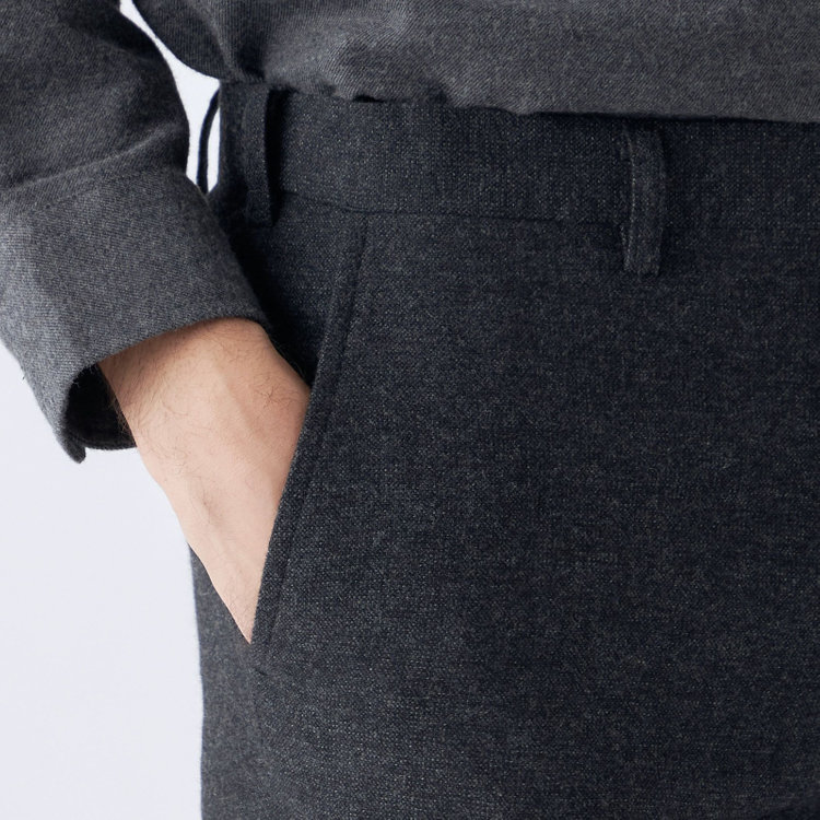 スタンリーブラッカ 【stanley blacker new york】【秋冬】0タックメランジツイードスラックス/グレー/ウエストムーブ仕様/※裾上げ必要 グレー濃色