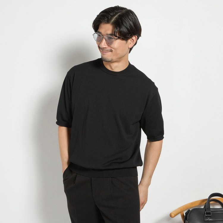 ジョンピアース  【JOHN PEARSE comfort navy】【半袖】ニットTシャツ/ブラック 黒