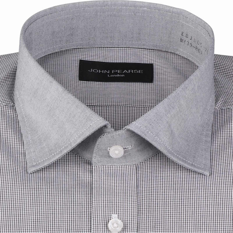 ジョンピアースブラック 【JOHN PEARSE Black】【形態安定】クレリックワイドカラーワイシャツ/襟袖口：グレー+グレー×チェック グレー系(灰)