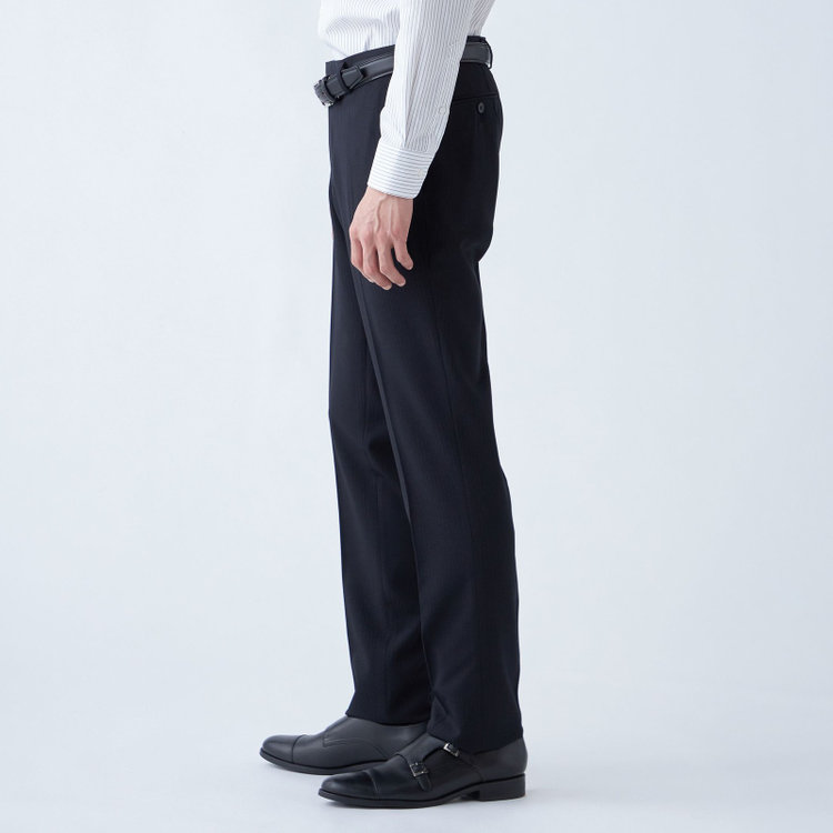 ジョンピアース 【JOHN PEARSE Black SELECT LINE】【秋冬】機能性ポリエステル 0タックパンツ/ブラック×シャドーストライプ/ULTRA MOVE/※裾上げ必要 黒