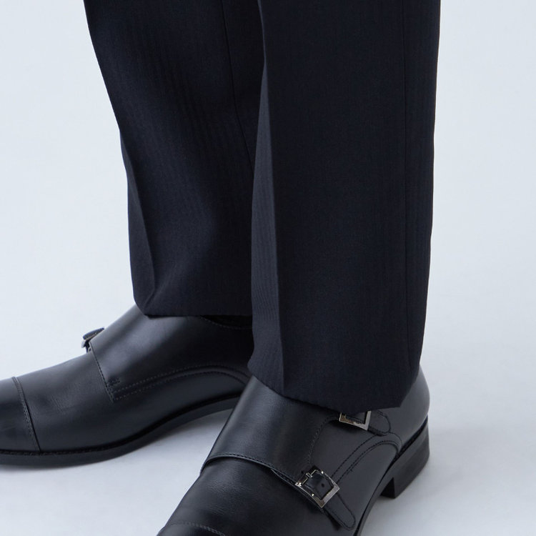 ジョンピアース 【JOHN PEARSE Black SELECT LINE】【秋冬】機能性ポリエステル 0タックパンツ/ブラック×シャドーストライプ/ULTRA MOVE/※裾上げ必要 黒