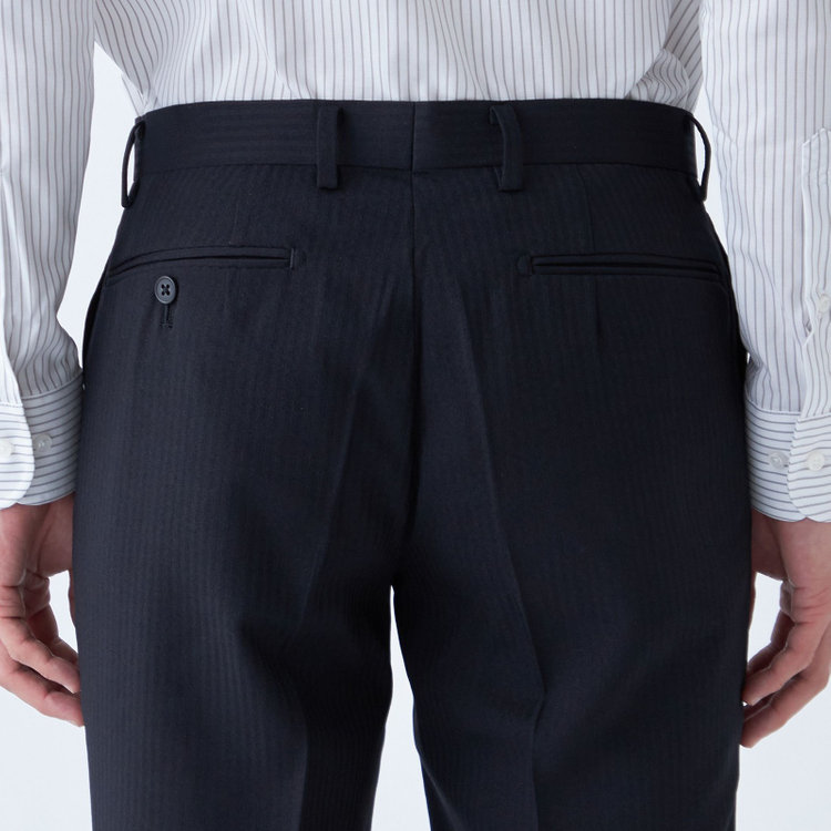 ジョンピアース 【JOHN PEARSE Black SELECT LINE】【秋冬】機能性ポリエステル 0タックパンツ/ブラック×シャドーストライプ/ULTRA MOVE/※裾上げ必要 黒
