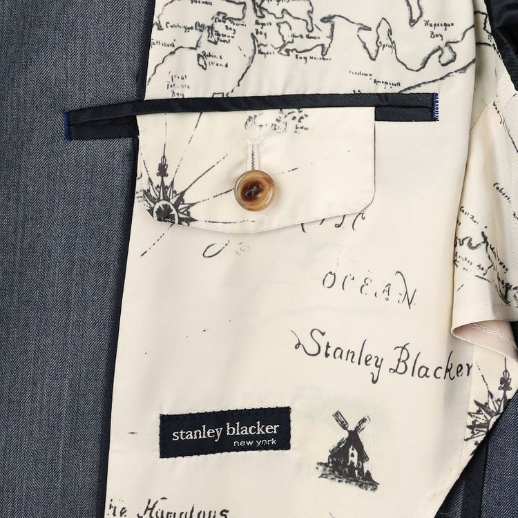 スタンリーブラッカ 【stanley blacker new york】【春夏】2釦ジャケット/グレー×ソラーロヘリンボーン グレー中間