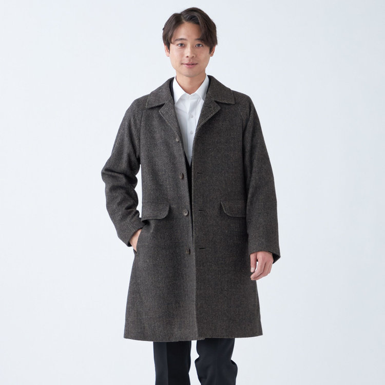 ソノタ（KONAKA用） 【KANSAIMAN collection】ウールブレンド シングルラグランバックベルトコート/ブラウン×ヘリンボーン/RE:NEWOOL 茶濃色