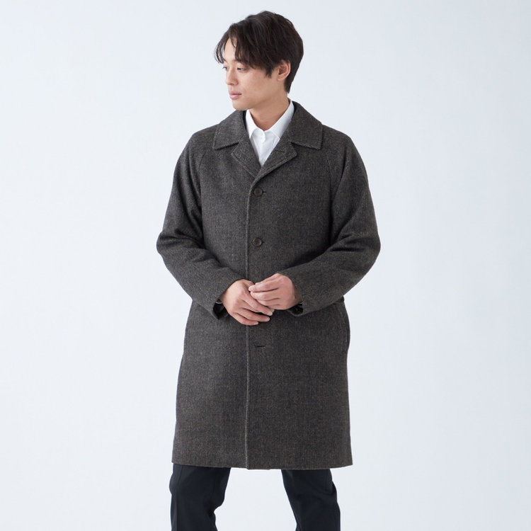 ソノタ（KONAKA用） 【KANSAIMAN collection】ウールブレンド シングルラグランバックベルトコート/ブラウン×ヘリンボーン/RE:NEWOOL 茶濃色