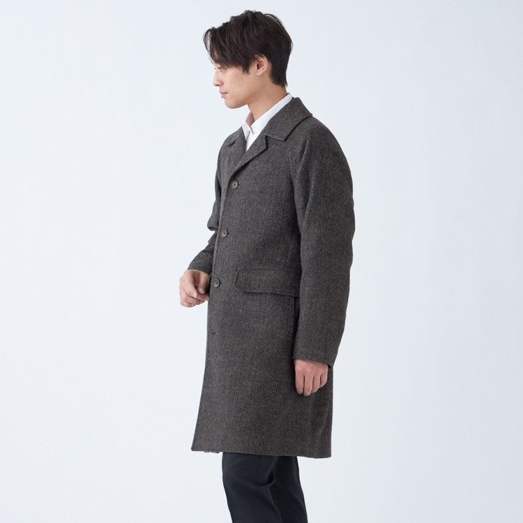 ソノタ（KONAKA用） 【KANSAIMAN collection】ウールブレンド シングルラグランバックベルトコート/ブラウン×ヘリンボーン/RE:NEWOOL 茶濃色