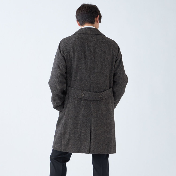ソノタ（KONAKA用） 【KANSAIMAN collection】ウールブレンド シングルラグランバックベルトコート/ブラウン×ヘリンボーン/RE:NEWOOL 茶濃色