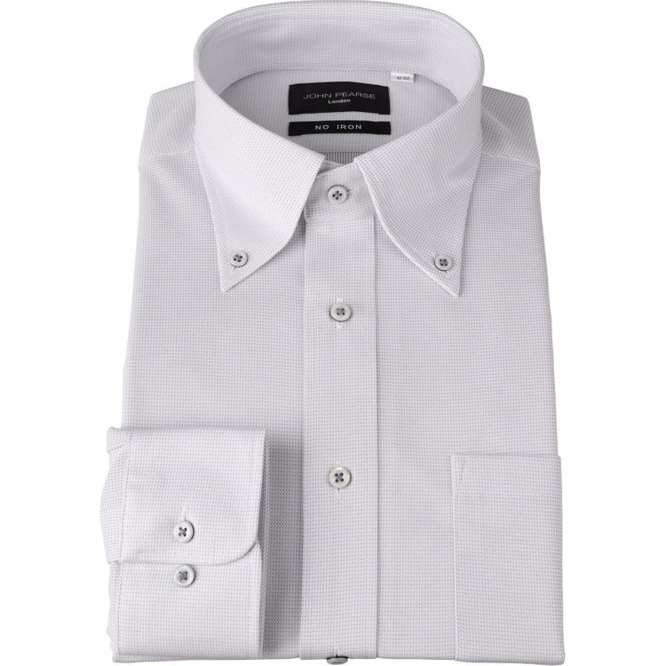 ジョンピアースブラック 【JOHN PEARSE Black】【ノーアイロン】ボタンダウンドレスワイシャツ/グレー×ピンドットドビー/釦付糸：グレー/ULTRA MOVE/ニット素材 グレー淡色