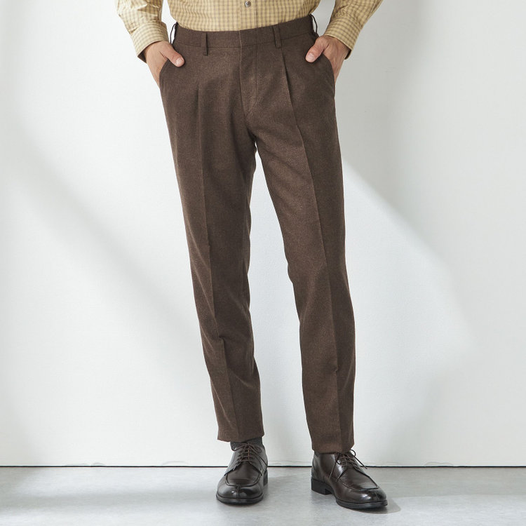 スタンリーブラッカ 【stanley blacker new york】【秋冬】ライトフランネルスラックス/ 茶中間