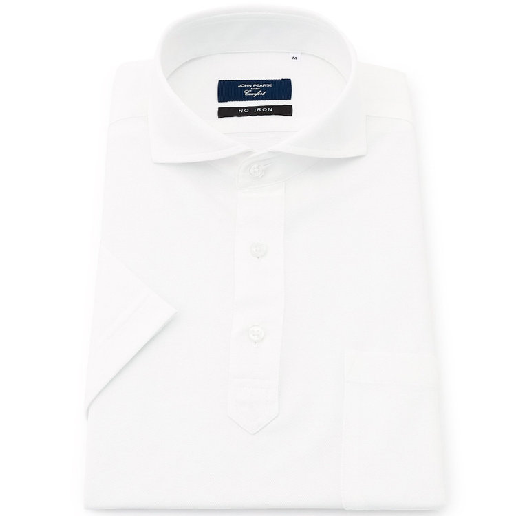 ＪＰコンフォート ネイビー 【半袖】【JOHN PEARSE comfort navy】【ノーアイロン】ホリゾンタルワイドビズポロシャツ プルオーバータイプ/ホワイト/ULTRA MOVE/ニット素材 白