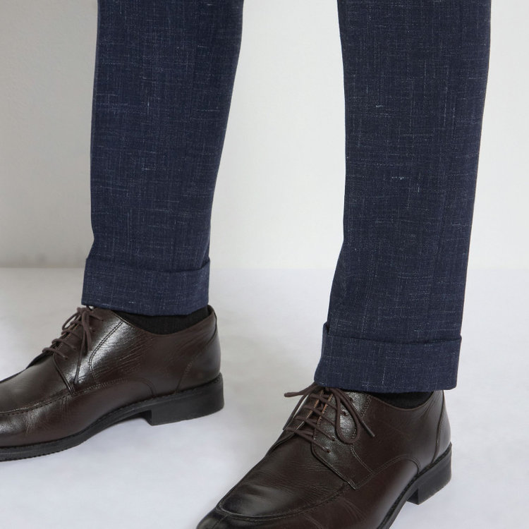 スタンリーブラッカ 【stanley blacker new york】【春夏】1タックパンツ/ネイビー×スラブ/ウエストムーブ/裾上げ必要 紺中間