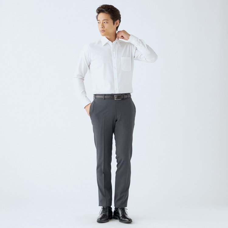 ジョンピアースブラック 【JOHN PEARSE Black SELECT LINE】【春夏】ポリエステル 0タックパンツ/グレー/ウォッシャブル/※裾上げ必要 グレー濃色
