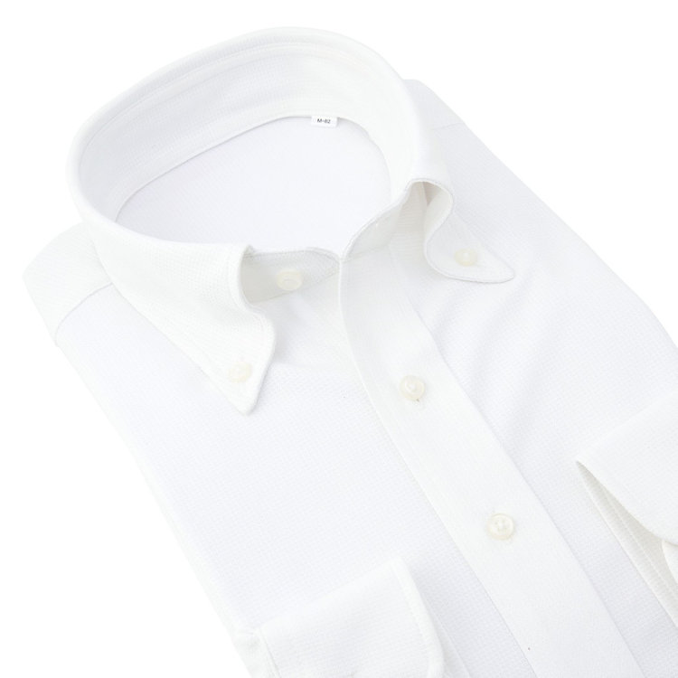 ＪＰコンフォート ネイビー 【軽涼】【JOHN PEARSE comfort navy】ボタンダウンカラーワイシャツ/ホワイト×ドビー/ULTRA LIGHT SPEC/ULTRA MOVE「ニット素材」「ノーアイロン」「ストレッチ」「高通気性」 白