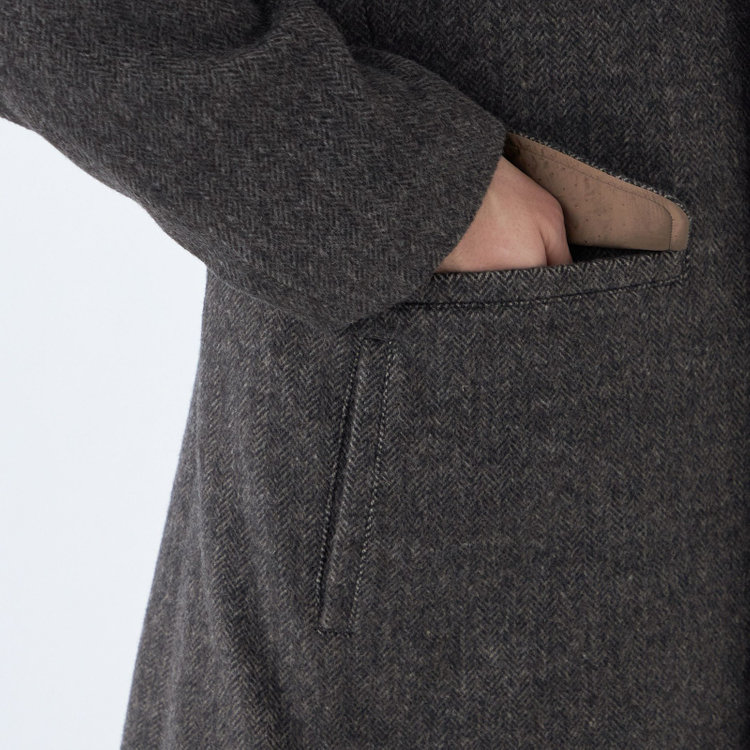 ソノタ（KONAKA用） 【KANSAIMAN collection】ウールブレンド シングルラグランバックベルトコート/ブラウン×ヘリンボーン/RE:NEWOOL 茶濃色