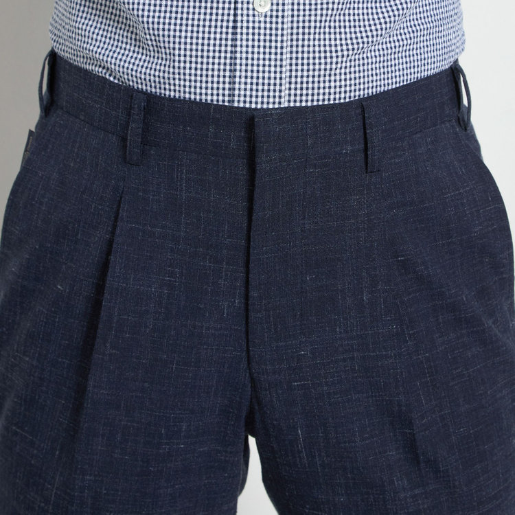 スタンリーブラッカ 【stanley blacker new york】【春夏】1タックパンツ/ネイビー×スラブ/ウエストムーブ/裾上げ必要 紺中間