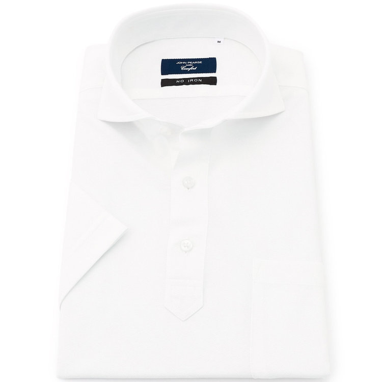 ＪＰコンフォート ネイビー 【半袖】【JOHN PEARSE comfort navy】【ノーアイロン】ホリゾンタルワイドビズポロシャツ プルオーバータイプ/ホワイト/ULTRA MOVE/ニット素材 白