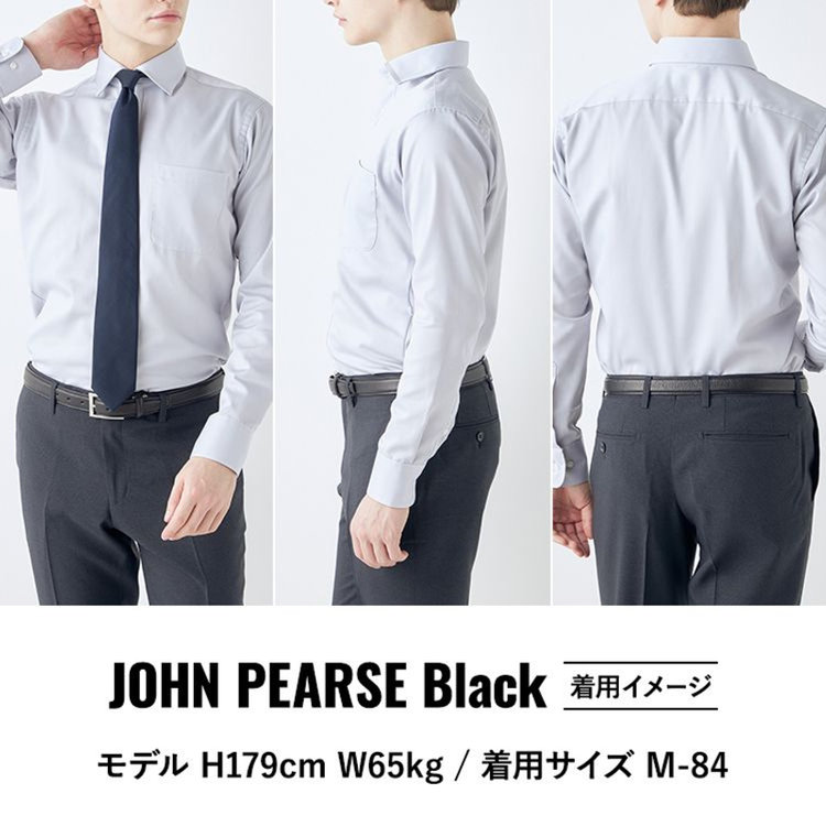 KONAKA　アウトレット 【WEB限定/OUTLET/汚れ・キズ等有】【JOHN PEARSE Black】【ノーアイロン】クレリックボタンダウンドレスワイシャツ/襟袖：ホワイト+ピンク×ドビーストライプ/釦・釦付糸：グレー/ULTRA MOVE/ニット素材 ピンク系(桃)