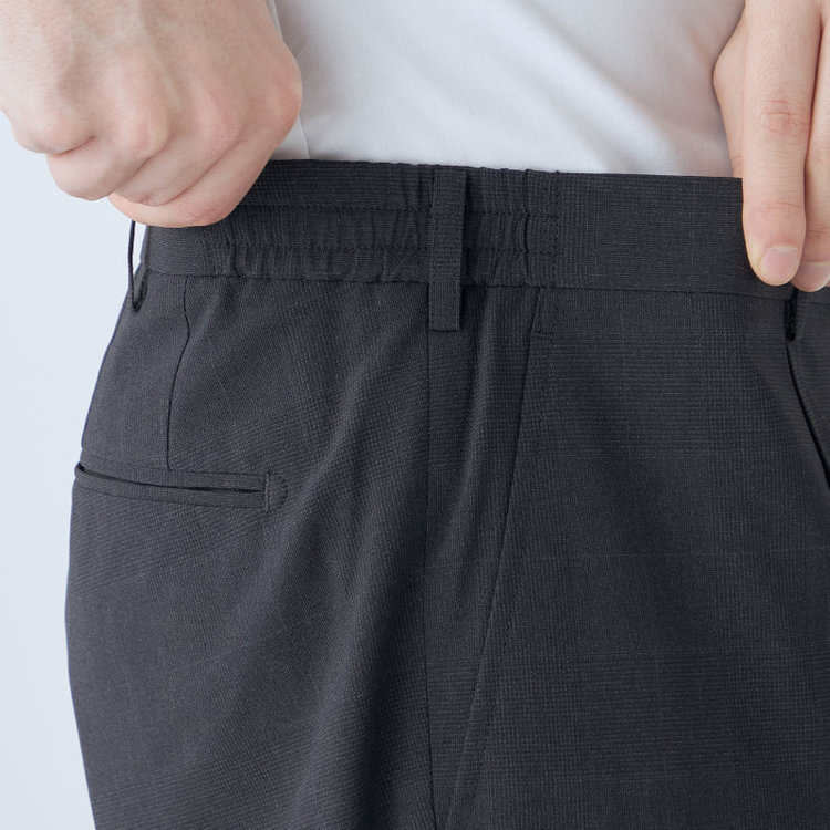 ＪＰ コンフォート 【JOHN PEARSE comfort】【春夏】ポリエステル ショートタックパンツ/グレー×チェック/ウエストシャーリング仕様/※裾上げ必要 グレー濃色