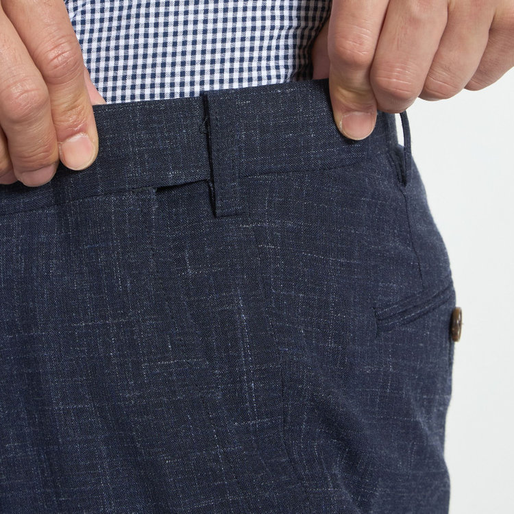 スタンリーブラッカ 【stanley blacker new york】【春夏】1タックパンツ/ネイビー×スラブ/ウエストムーブ/裾上げ必要 紺中間