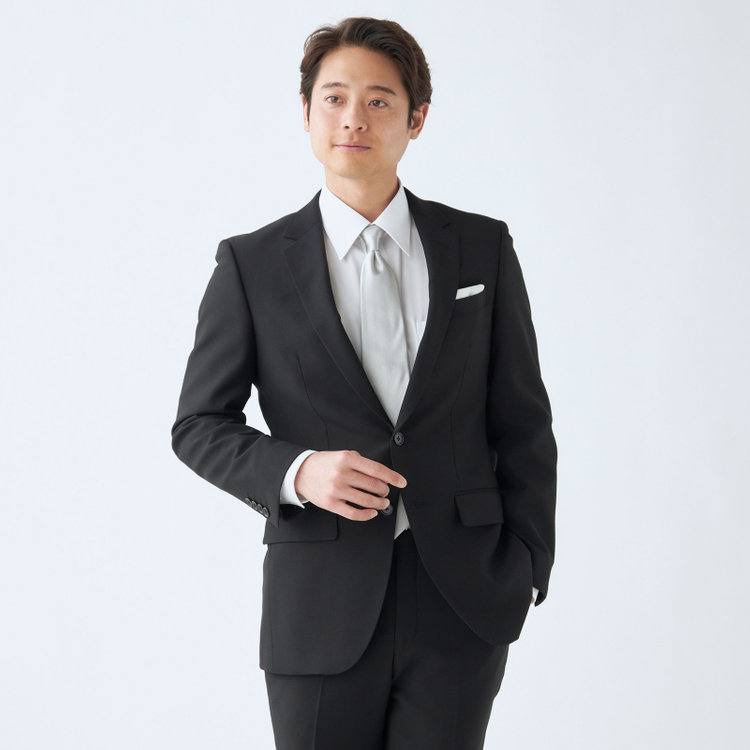 ＵＮＰＲＥＳＳＵＲＥ 【Unpressure】【スリムシルエット】2釦シングルフォーマルスーツ ノータックパンツ/アジャスター付き/※裾上げ必要 黒