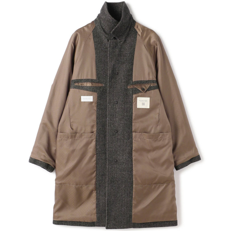 ソノタ（KONAKA用） 【KANSAIMAN collection】ウールブレンド シングルラグランバックベルトコート/ブラウン×ヘリンボーン/RE:NEWOOL 茶濃色