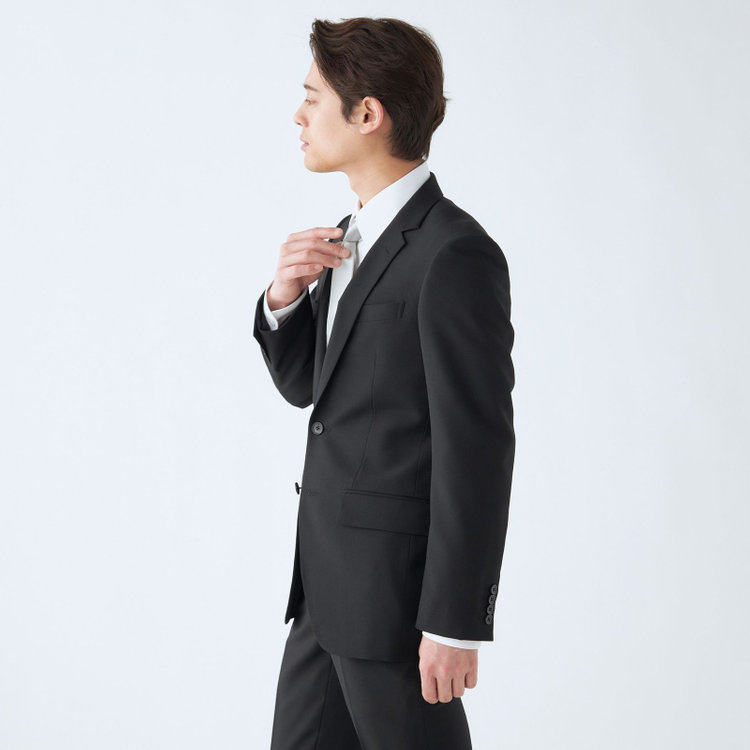 ＵＮＰＲＥＳＳＵＲＥ 【Unpressure】【スリムシルエット】2釦シングルフォーマルスーツ ノータックパンツ/アジャスター付き/※裾上げ必要 黒