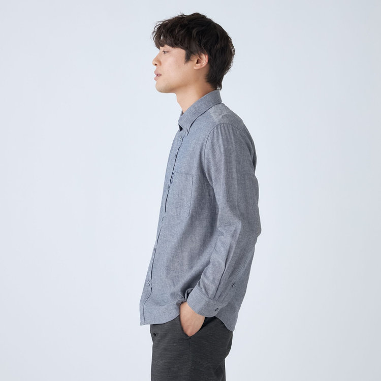 スタンリーブラッカ 【stanley blacker new york】【長袖】リネンブレンドボタンダウンシャツ/ネイビーグレー 紺淡色