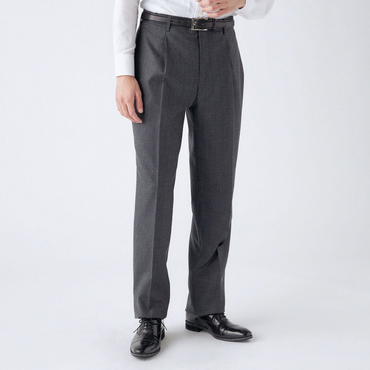 ソノタ（KONAKA用） 【L.O.X】【大きいサイズ】【秋冬】ウールブレンド 1タックパンツスラックス/グレー×シャドーストライプ/ウエストアジャスター仕様/※裾上げ必要 グレー中間