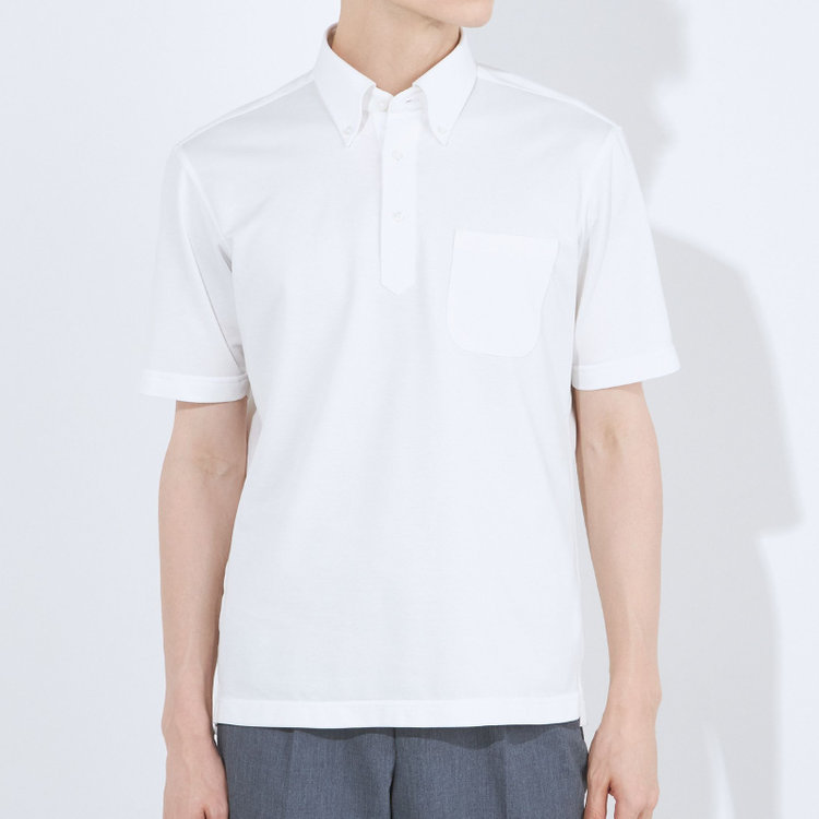 ＪＰコンフォート ネイビー 【半袖】【JOHN PEARSE comfort navy】【ノーアイロン】ボタンダウンビズポロシャツ プルオーバータイプ/ホワイト/ULTRA MOVE/ニット素材 白