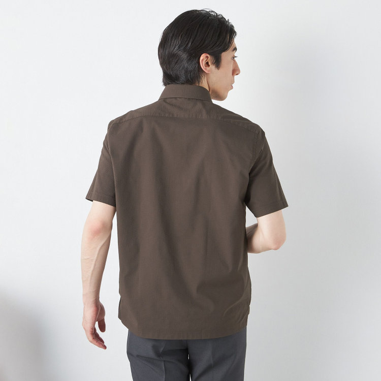 ＪＰコンフォート ネイビー 【半袖】【JOHN PEARSE comfort navy】ホリゾンタルワイドビズポロシャツ プルオーバータイプ/ブラウン×シアサッカー 茶中間