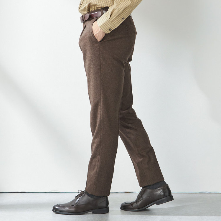 スタンリーブラッカ 【stanley blacker new york】【秋冬】ライトフランネルスラックス/ 茶中間