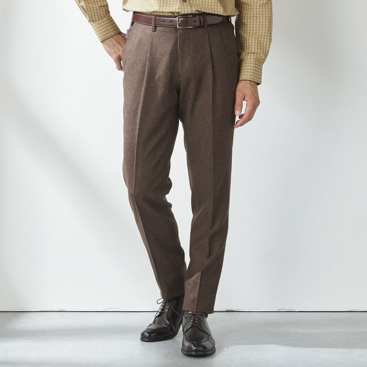 スタンリーブラッカ 【stanley blacker new york】【秋冬】ライトフランネルスラックス/ 茶中間