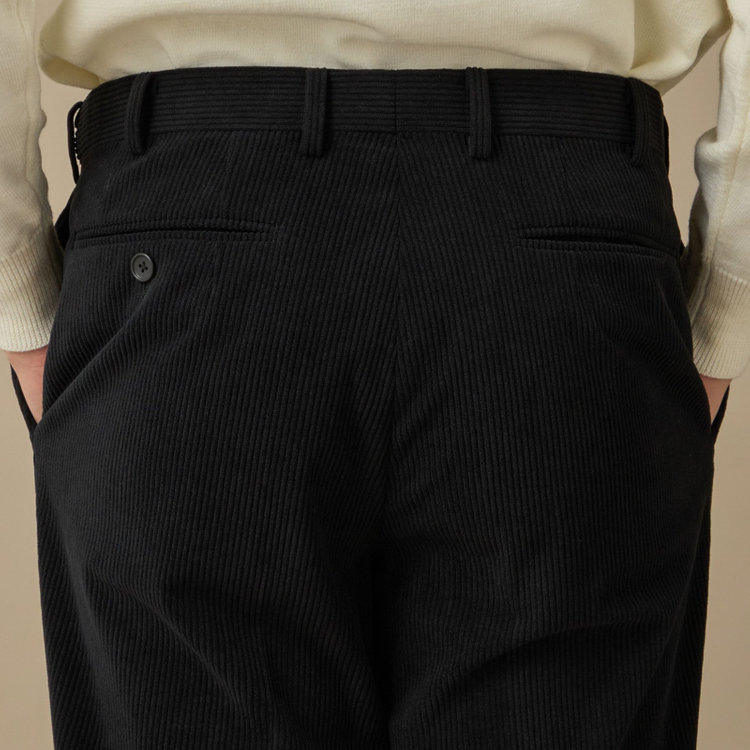 ＪＰコンフォート ネイビー 【JOHN PEARSE comfort navy】【秋冬】ワンタックパンツ/ ブラック×コーデュロイ / ウエストムーブ仕様 /ウォッシャブル ※裾上げ必要 黒